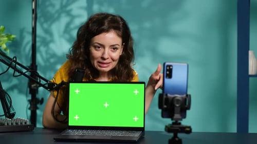 Internet Show Host Doing Green Screen Laptop Unboxing Content