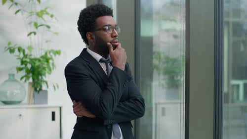 Creative Thoughtful African American Man Business Male Entrepreneur Businessman Thinking Idea