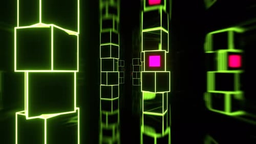 Light Green And Pink Futuristic Strobe Corridor With Abstract Cube Columns Background Vj Loop In 4K