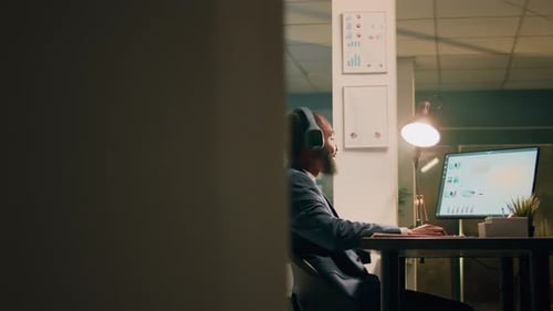 Businessman Enjoying Music in Office