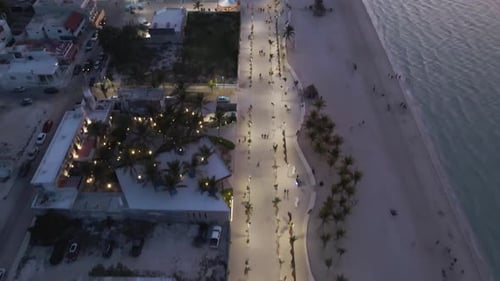 Aerial view of Progreso Beach at sunset, Yucatan, Mexico.