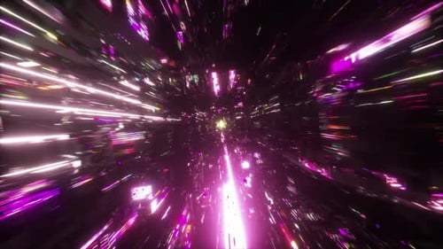 Abstract Futuristic Neon Light Tunnel Journey Background