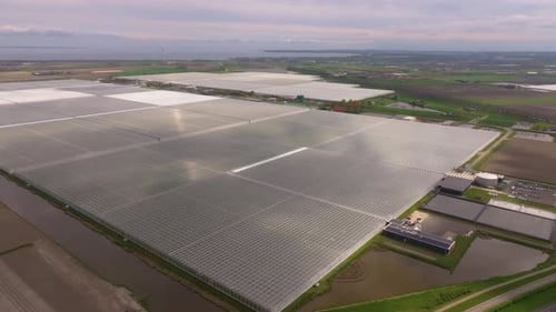 Aerial View of Massive Greenhouses in Dutch Countryside