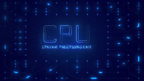 CPU or Central Processing Unit Word Text with neon circuit board design