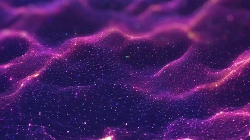 Fundo abstrato luxuoso com loop contínuo de fluxo de dados digitais e partículas de ondas cintilantes