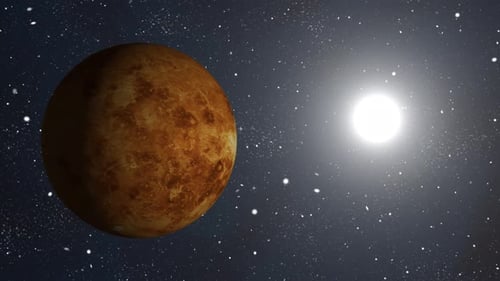 Animated Planet and Bright Star Moving Through Space