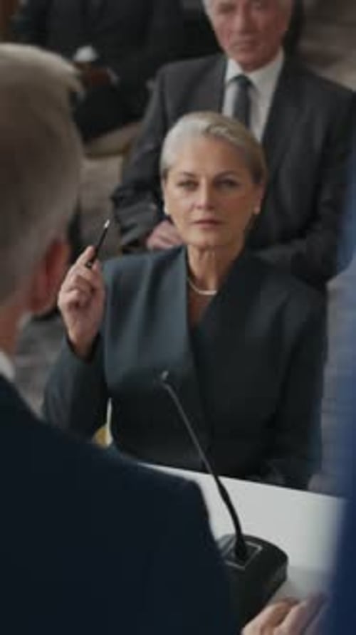 Business Meeting with Woman in Focus at Conference Table