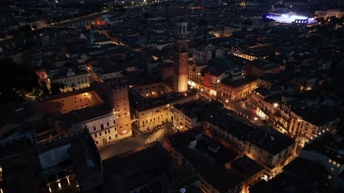 Verona Aerial View of Piazza Delle Erbe Torre Dei Lamberti Italy at Night