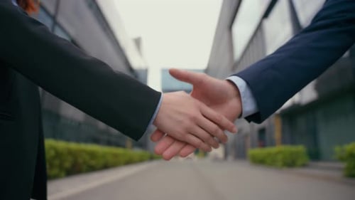 Formal Handshake Business Handshaking Businessman Shaking Hands with Businesswoman Success Close Up