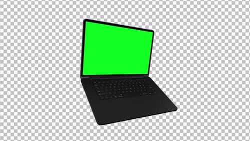 3D Animation Of An Open Laptop With A Green Screen And Transparent Background..