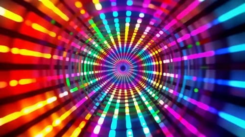 Lebendiger Regenbogen-Neonlichttunnel, abstrakte Bewegungsschleife