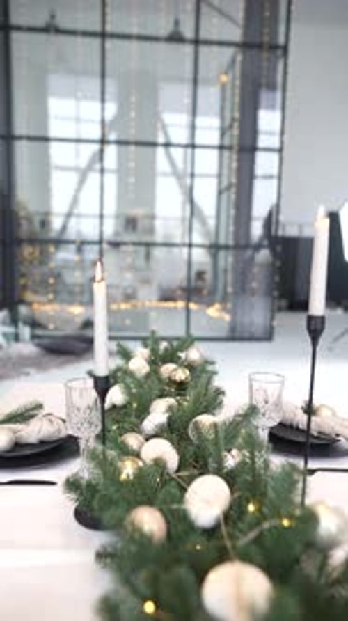 Festive Christmas Table Decorated for a Holiday Meal