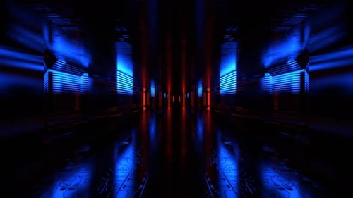 Blue And Orange Alien Cyber Track With Neon Lights Background VJ Loop In 4K