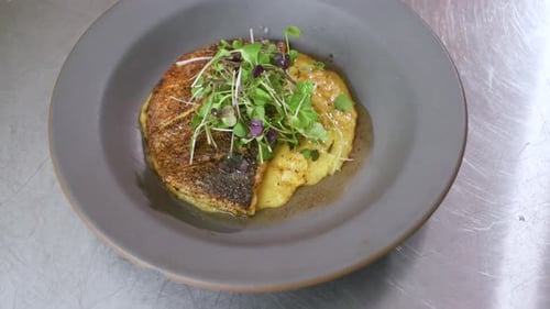 Close Up of Gourmet Fish Dish on Plate