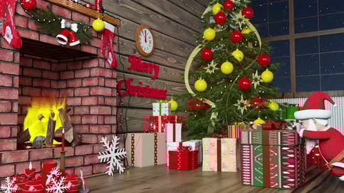 Animated Santa Claus Delivers Presents in Christmas Room