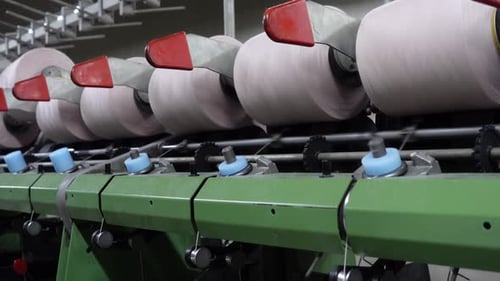 Automated Yarn Production In Modern Textile Plant. Cotton Yarn Making Machine.4K