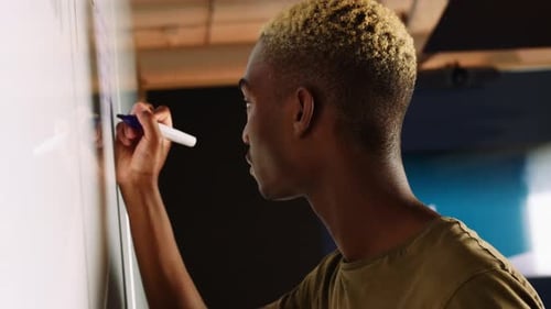Man Writing on Office Whiteboard Adult