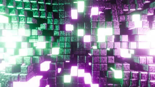 Würfelförmiger Steinwandhintergrund, Rosa mit grünen Lichtern, Vj Loop