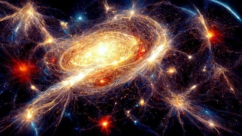 Space Flying Inside Light Blue Nebula and Stars HD
