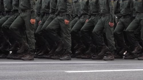 Military Marching in the Parade Pixel Uniform Soldiers Legs War Background Boots Forces and Infantry