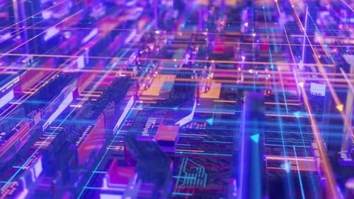 Futuristic Circuit Board Data Network Animation