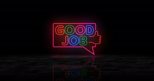 Good Job symbol glowing neon 3d lights