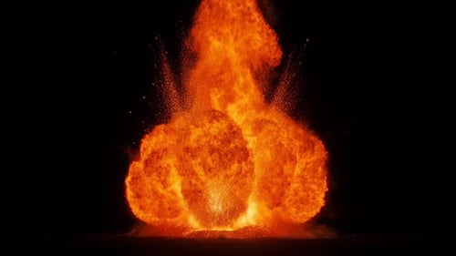 Realistic Fire Explosion with Rising Smoke Cloud and Embers