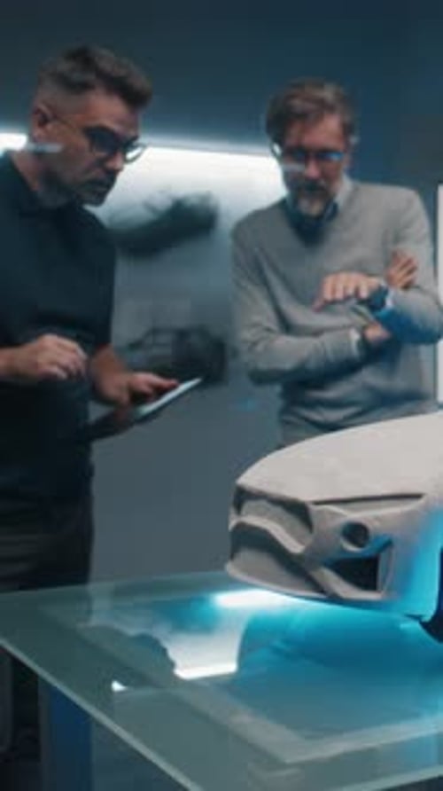 Experienced Automotive Designers Discuss the Design Infront of the Car Sculpture