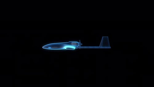 Blue Glowing Wireframe Drone Rotating Animation