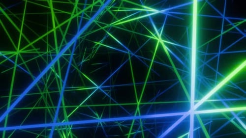 Looped background with abstract art composition made of glow blue and green lines