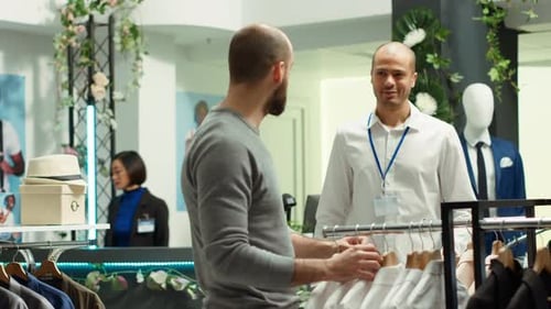 Modern Stylish Store Employee Helping a Client Explore Clothing Options