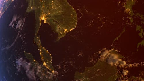 Thailand From Space At Sunrise. Asia From Space Orbit. Blue Planet Earth. Globe