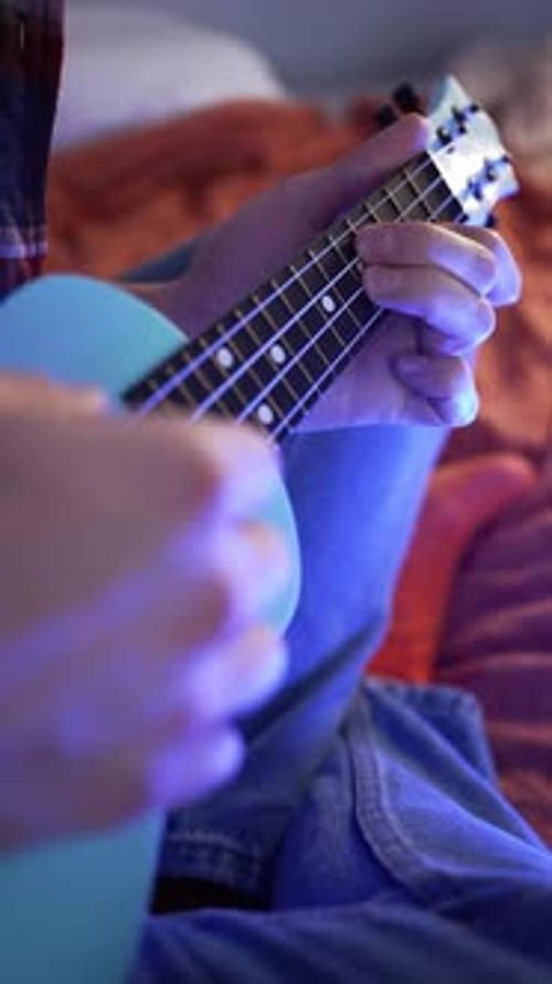 Ukulele Played Indoors at Night