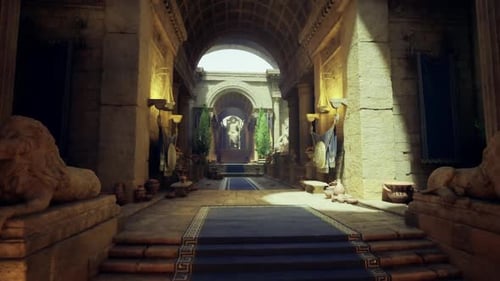 Grand Sacred Temple Hallway Architectural Exploration