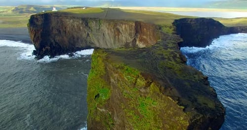 Seascape in Iceland by drone. dramatic cliff