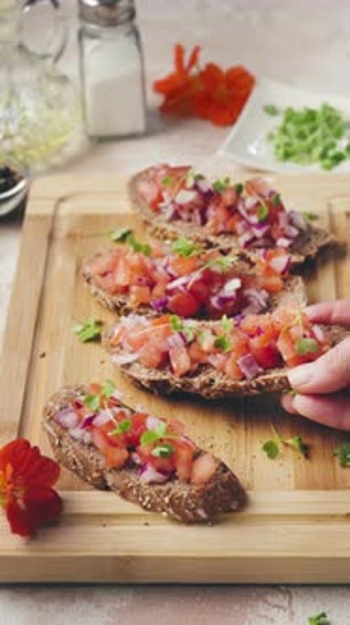 Bruschetta Bites on Rye Bread with Fresh Toppings