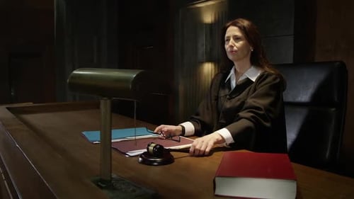 Judge - female lawmaker ruling on a court room decision legal scene