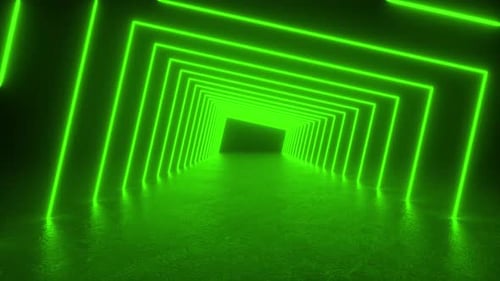 Túnel de luces de neón en cuarto oscuro