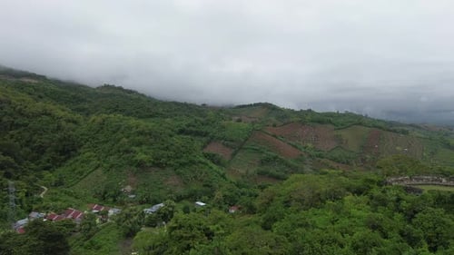 Aerial View of Morning Fog in the Mountains in Gorontalo Province, Indonesia