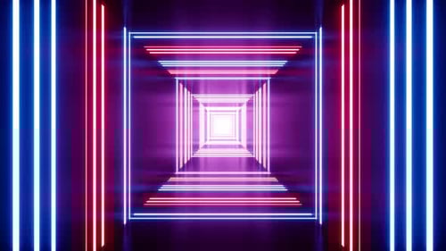 Vj Loop Background of Red and Blue Striped Lights Room