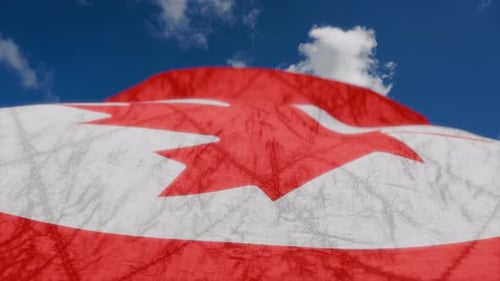 Waving Canadian Flag Animation against Blue Sky