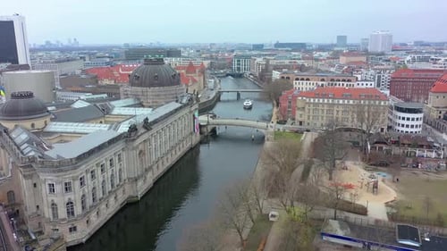 Urban aerial video over the city of Berlin Germany