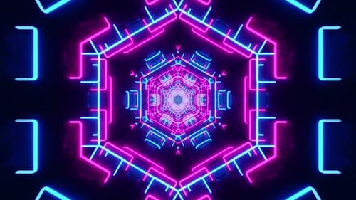 Dynamic neon tunnel with vibrant blue and pink glowing light