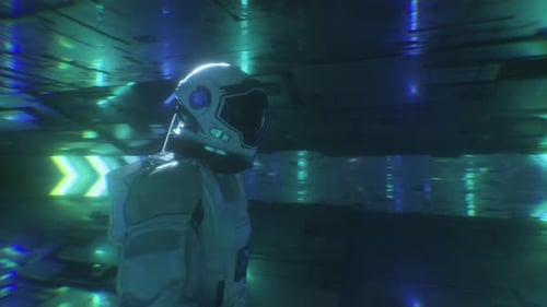 Sci Fi Tunnel And Walking Astronaut Futuristic Backdrop Loop