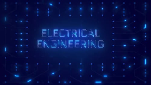 Electrical Engineering Word Text with neon circuit board design or computer semiconductor design