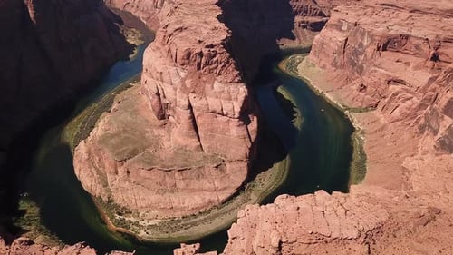 Rising Aerial Shot Of Horseshoe Bend, Beautiful Desert Gorge Landscape In Arizona