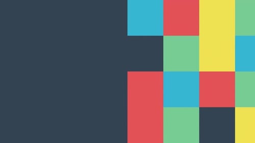 Synergy Collection: In out overlay with pop out animation of transition of a blue square into a stat