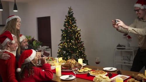 Multi-Generational Family Poses at Christmas Dinner