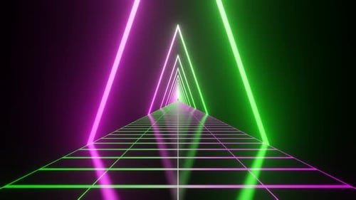 Green And Pink Sci Fi Neon Glowing Cyberpunk Road Background Vj Loop In HD
