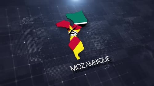 Animated Mozambique Flag Map on Digital Corporate Background